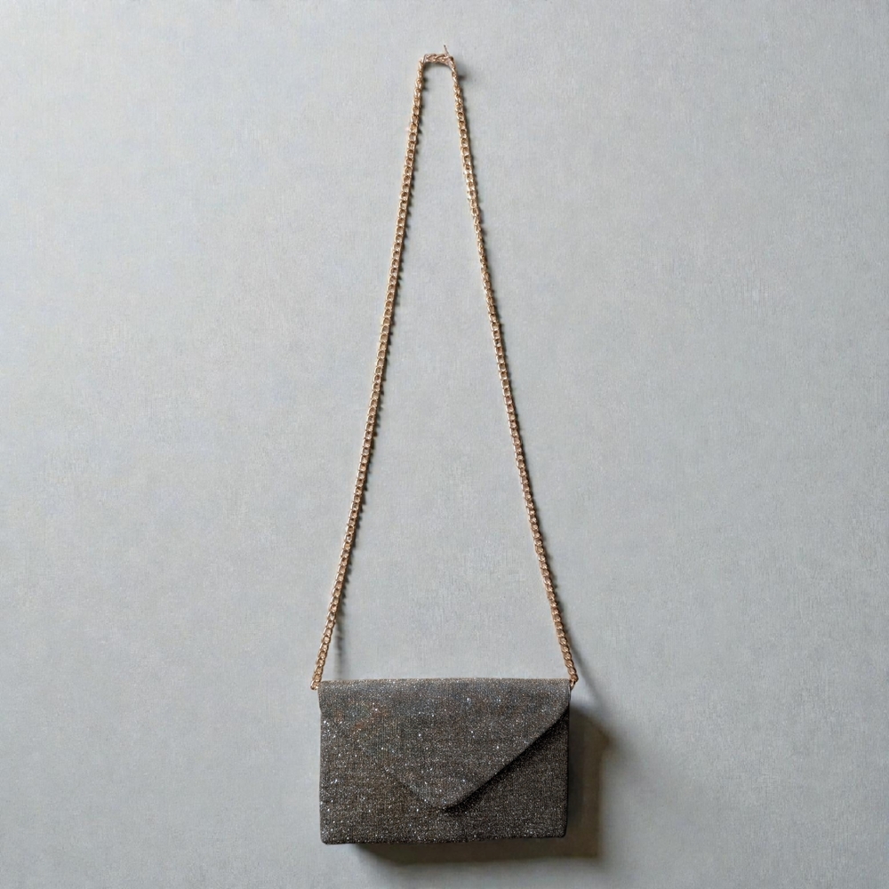 Elegant Shimmer Taupe Clutch Bag with Chain Strap